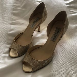 Jimmy Choo Logan Gold Glitter Fabric D’orsay 37